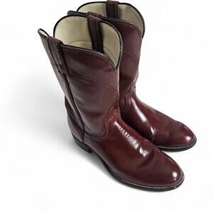 Laredo Leather Vamp Brown Cowboy Western Boots Pull On Mens Travel 7.5EE USA